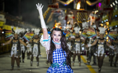 Florianópolis, Brazil - March 03, 2019: A close-up view of member from a samba school performing a fairy tale story at the 2019 Carnaval Parade in Florianópolis, Santa Catarina State - Brazil