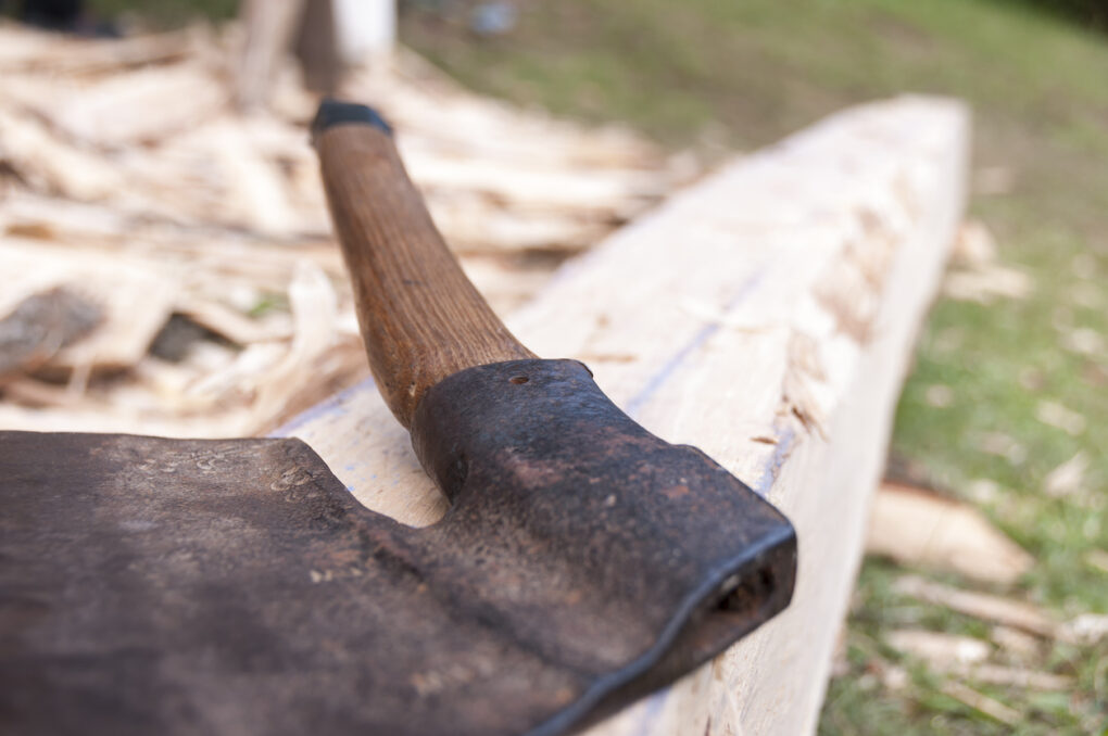An axe with blade in prominent focus